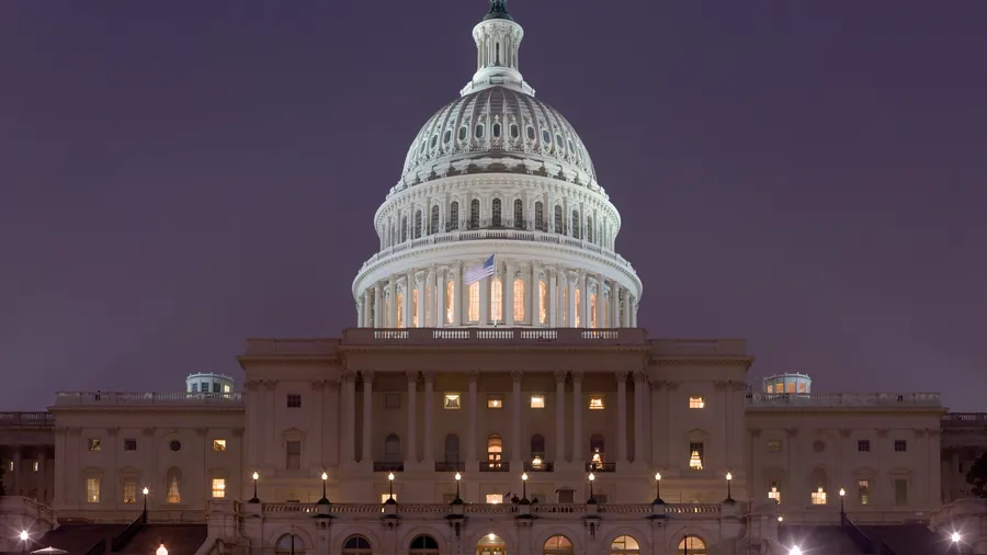 The United States Capitol at night